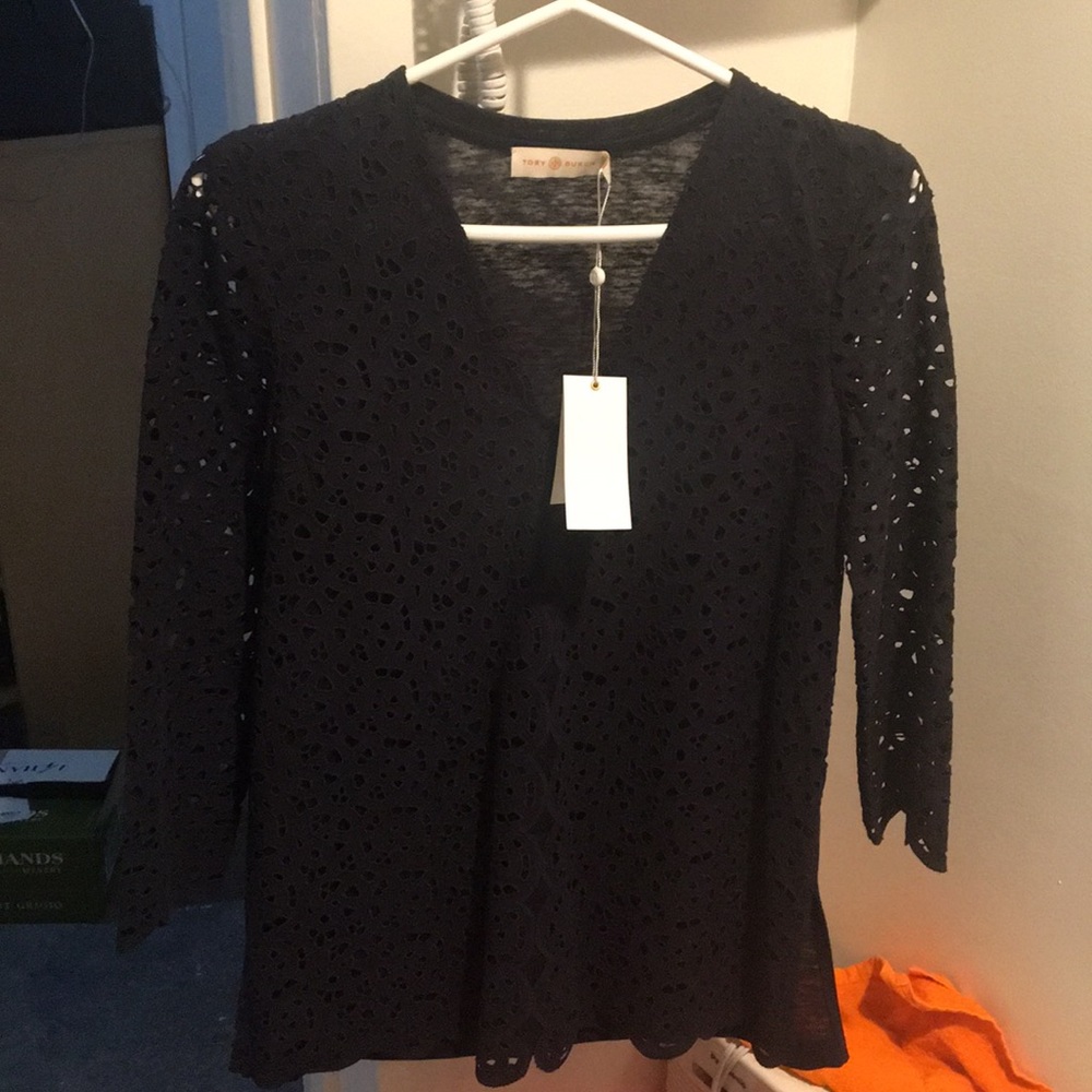 Tory Burch embroidered V neck shirt blouse
